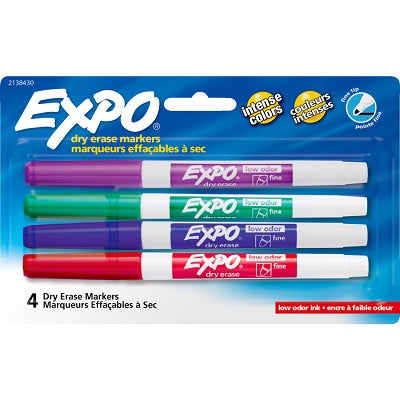 Marker-Dry Erase, Expo Low Odour Fine, Assorted 4/Pack