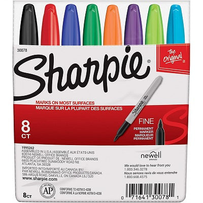 Marker Set-Permanent, Sharpie Fine, 8 Classic Colours