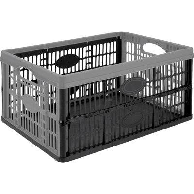 Storage Crate-Folding, 26Lb Capacity, 32L. Black/Grey
