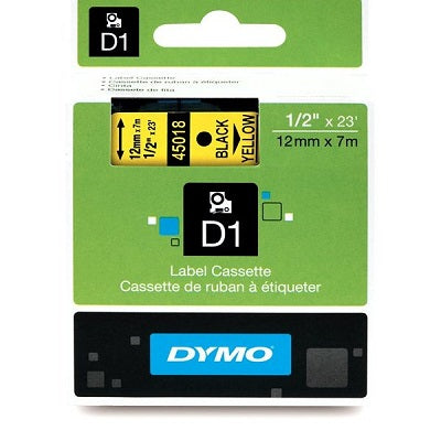 Tape-Dymo D1, 1/2" Black On Yellow