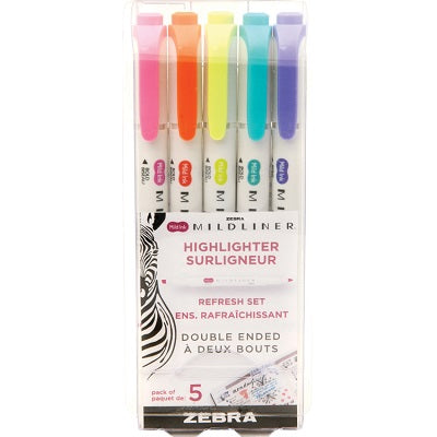 Highlighter-Mildliner Assorted, Refresh Set, 5/Pack