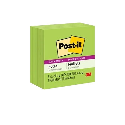Notes-Post-It, Super Sticky 3X3 Limeade 5/Pack