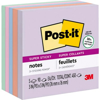 Notes-Post-It, Super Sticky 3X3 Wanderlust Pastel Recycled