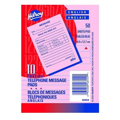 Message Pad-3.5X5 Pink 50 Sheet, English. 10/Pack