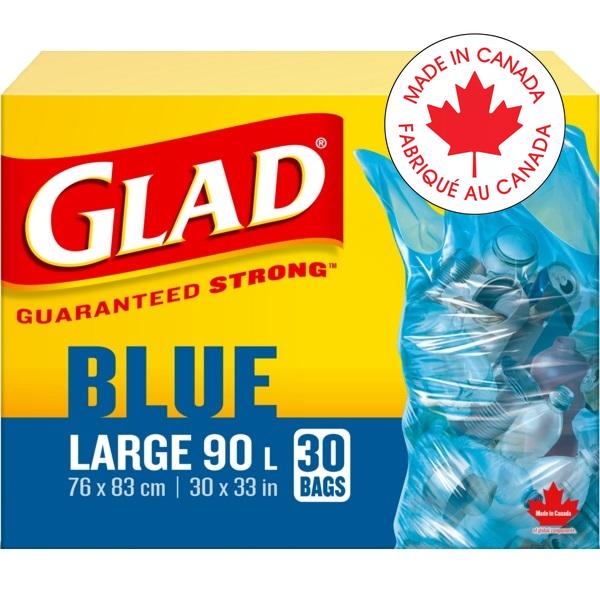 Bags-Recycling, Glad Easy-Tie, 90L 30"X33" Blue 30/Box