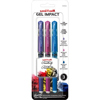 Pen-Stick, Uni-Ball Gel Impact, 1.0Mm Metallic Colours 3/Pk