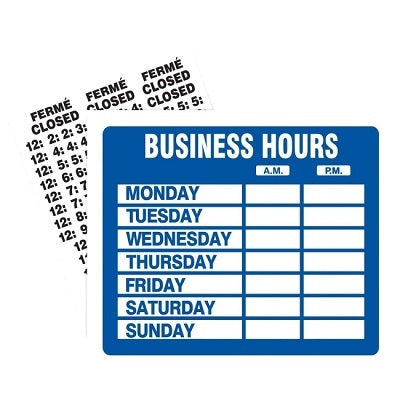 Sign Kit-Business Hours 9X11 Static Cling, English