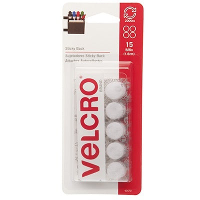 Velcro-5/8" Coins, White Self-Adhesive, 15 Sets/Pack