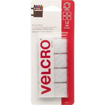 Velcro-7/8" Squares, White Self-Adhesive, 12 Sets/Pack