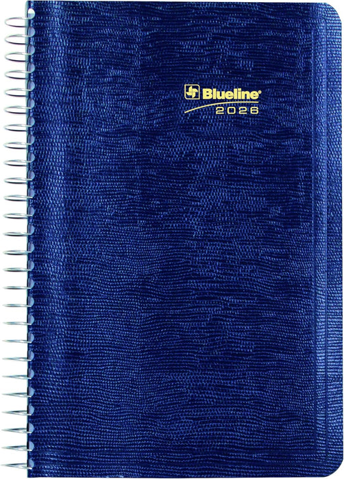Blueline® 2026 Essential Daily Planner, Appointment Book, 12 Months, January to December, Spiral Binding, 8" x 5", Blue, Bilingual (C1504.82BT-26)