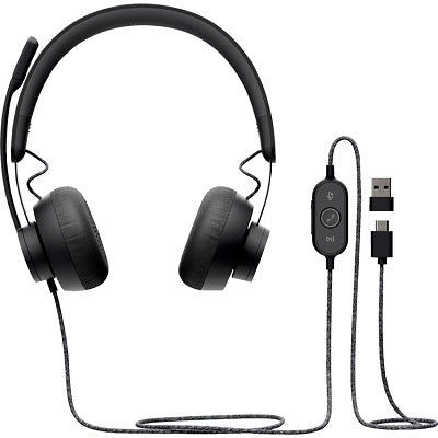 Headphones-Logitech Wired, Boom Mic, Usb, Black
