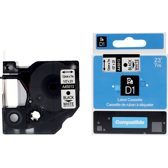Tape-Dymo 45013 Compatible, 1/2" X 23' Black On White