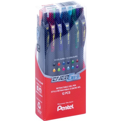 Pen-Retaractable, Energel 0.7Mm, Assorted 12/Pack
