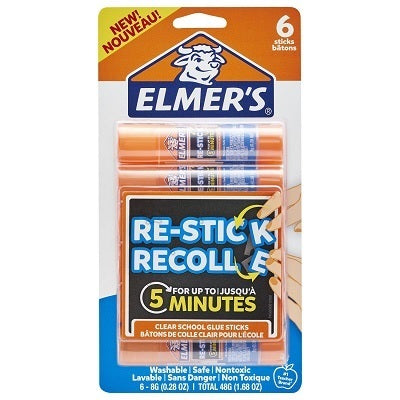 Glue Stick- Repositionable, Elmer'S 8G, Re-Stick, 6/Pack