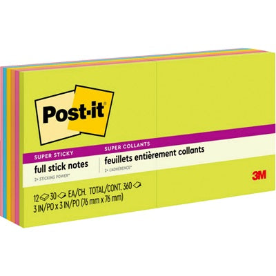 Notes-Post-It, Full Adhesive, 3X3 Energy Boost 12/Pk