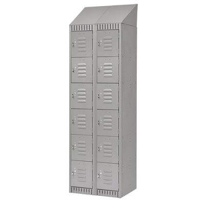 Lockerette-Slope Top, 6 Tier 2 Bank 12" X18" X11", Grey