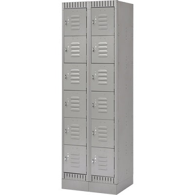 Lockerette-Recessed Base, 6 Tier 2 Bank 12" X18" X11", Grey