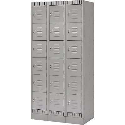 Lockerette-Recessed Base, 6 Tier 3 Bank 12" X18" X11", Grey