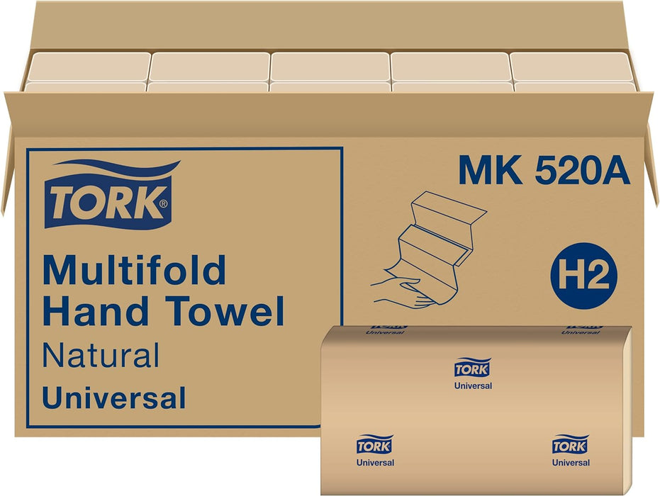 Tork Universal MK520A Multifold Paper Hand Towel, 1-Ply, 9.5" Width x 9.13" Length, Natural, (Case of 16 Packs, 250 per Pack, 4,000 Towels)