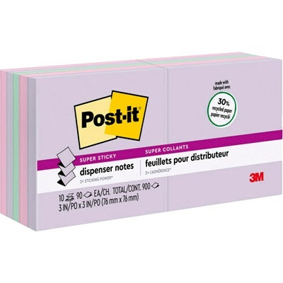 Notes-Post-It, Pop-Up Recycled 3X3, Assorted Colours 10/Pack