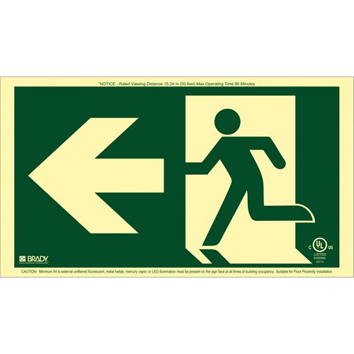SDN122-BradyGlo® Running Man Exit Sign with Left Arrow