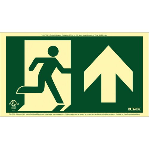 SDN124-BradyGlo® Running Man Exit Sign with Up Arrow