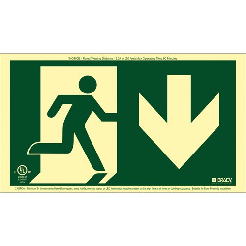 SDN125-BradyGlo® Running Man Exit Sign with Down Arrow