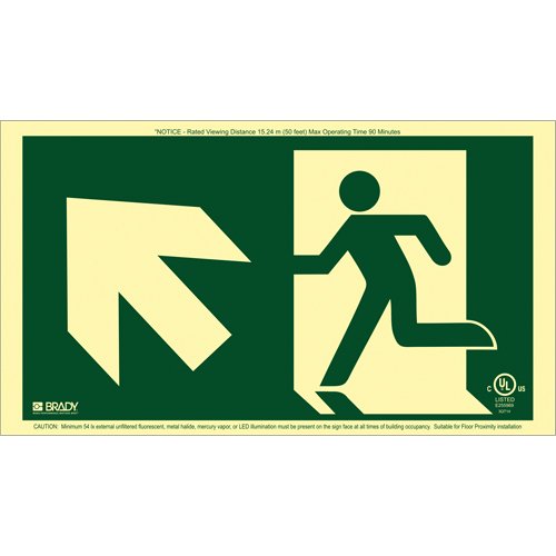 SDN126-BradyGlo® Running Man Exit Sign with Up Left Arrow