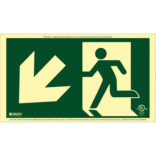 SDN127-BradyGlo® Running Man Exit Sign with Down Left Arrow