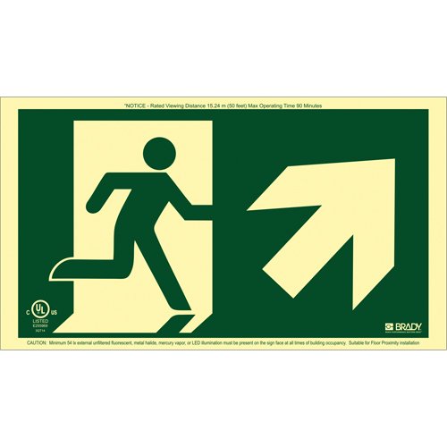 SDN128-BradyGlo® Running Man Exit Sign with Up Right Arrow