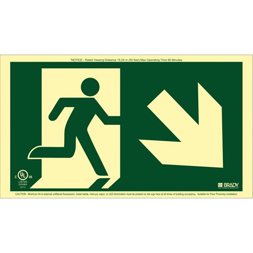 SDN129-BradyGlo® Running Man Exit Sign with Down Right Arrow