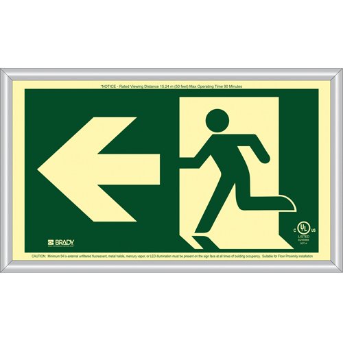 SDN130-BradyGlo® Running Man Exit Sign with Left Arrow
