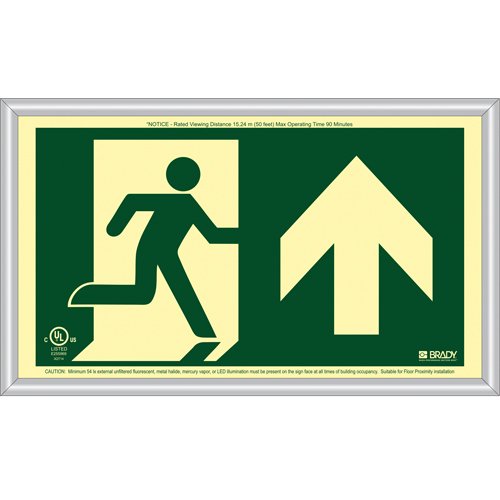 SDN132-BradyGlo® Running Man Exit Sign with Up Arrow