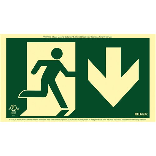 SDN133-BradyGlo® Running Man Exit Sign with Down Arrow