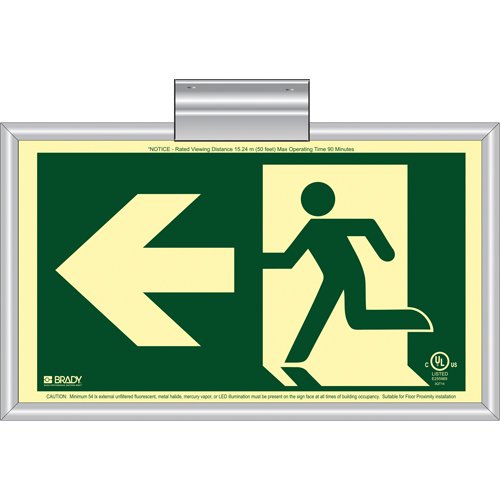 SDN138-BradyGlo® Running Man Exit Sign with Left Arrow