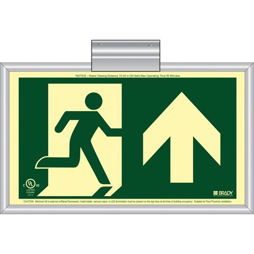 SDN140-BradyGlo® Running Man Exit Sign with Up Arrow