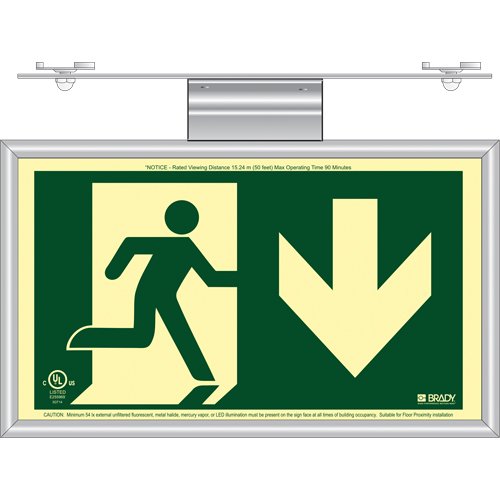 SDN145-BradyGlo® Running Man Exit Sign with Down Arrow