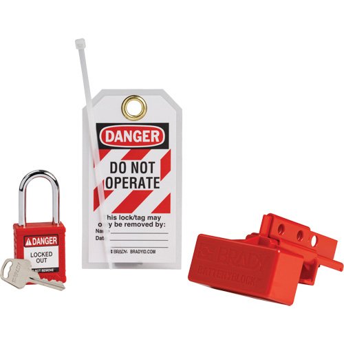 SHB342-BatteryBlock Forklift Power Connector Lockout with Nylon Safety Padlock