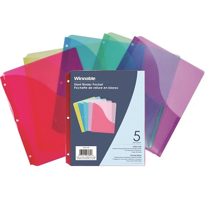 Binder Pocket-Slant Letter Assorted, 5/Pack