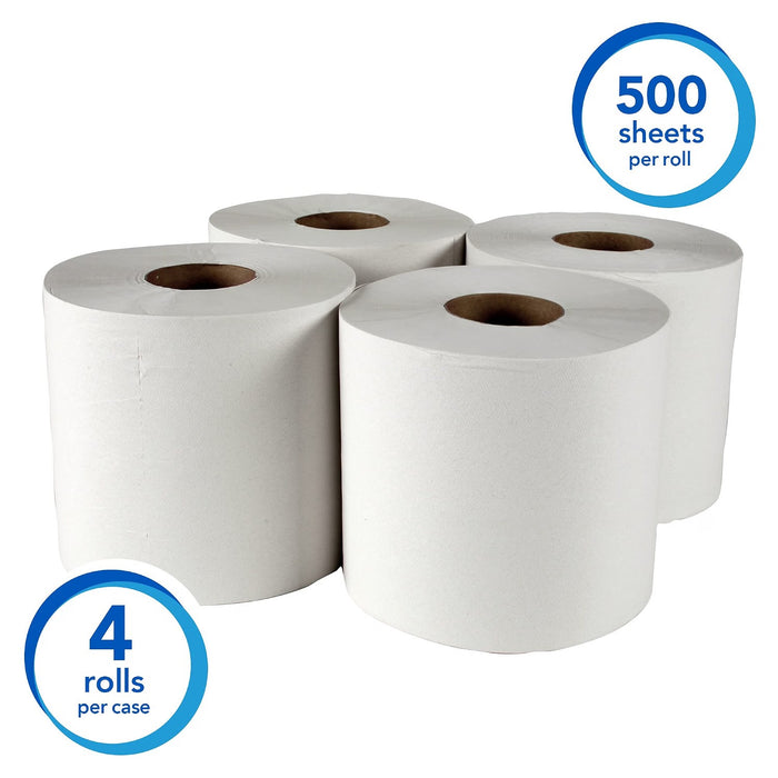 Scott Professional Essential Center-Pull Roll Paper Towels, Bulk (01010), White, Perforated (4 Rolls of 500 Sheets, 2,000 Sheet Total)