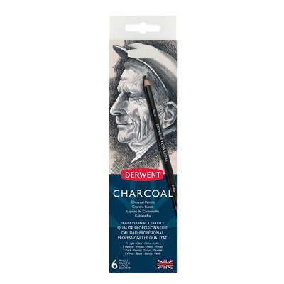 Pencils-Charcoal, Derwent, 6 Assorted & Sharpener