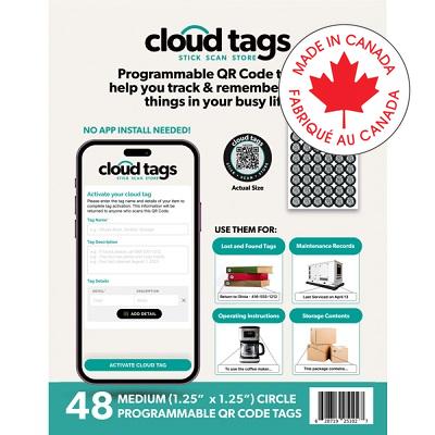 Tags-Cloud, Programable Qr Code, Medium Round, 48/Pk