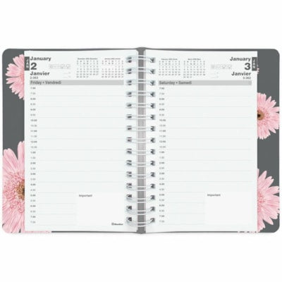 Blueline 2026 Pink Ribbon 12-Month Daily Planner - January to December - 8" x 5" - Pink Daisy - Bilingual - Daily - 12 Month - January 2026 to December 2026 - 7:00 AM to 7:30 PM