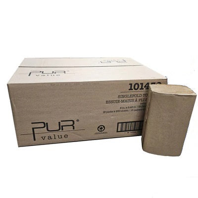 Paper Towel-Single Fold, Pur Value, 1-Ply Natural 16 X250