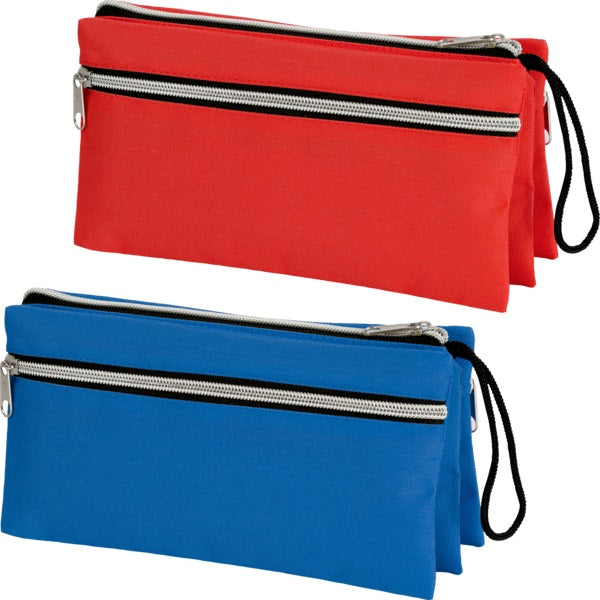 Pencil Case-Triple Pouch, Zipper, Assorted Colours