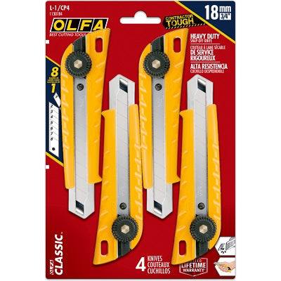 Knife-Utility, Heavy Duty Pistol-Grip  L-1 4/Pack