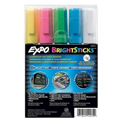 Marker-Wet Erase, Expo Bright Sticks, Bullet, 5 Assorted