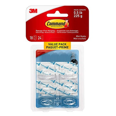 Hook-Command Adhesive, Mini, Clear, 18/Pk