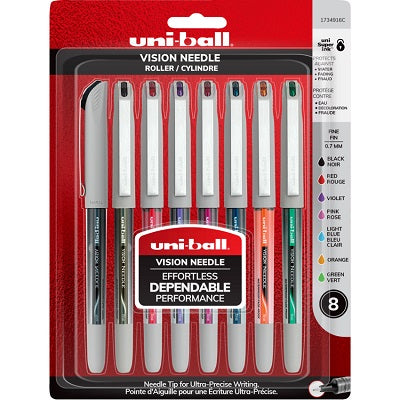 Pen-Roller, Uni Vision Needle, 0.7Mm, Assorted 8/Pack
