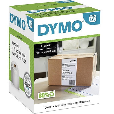 Labels-Dymo Labelwriter Shipping 4" X 6" White  220/Bx